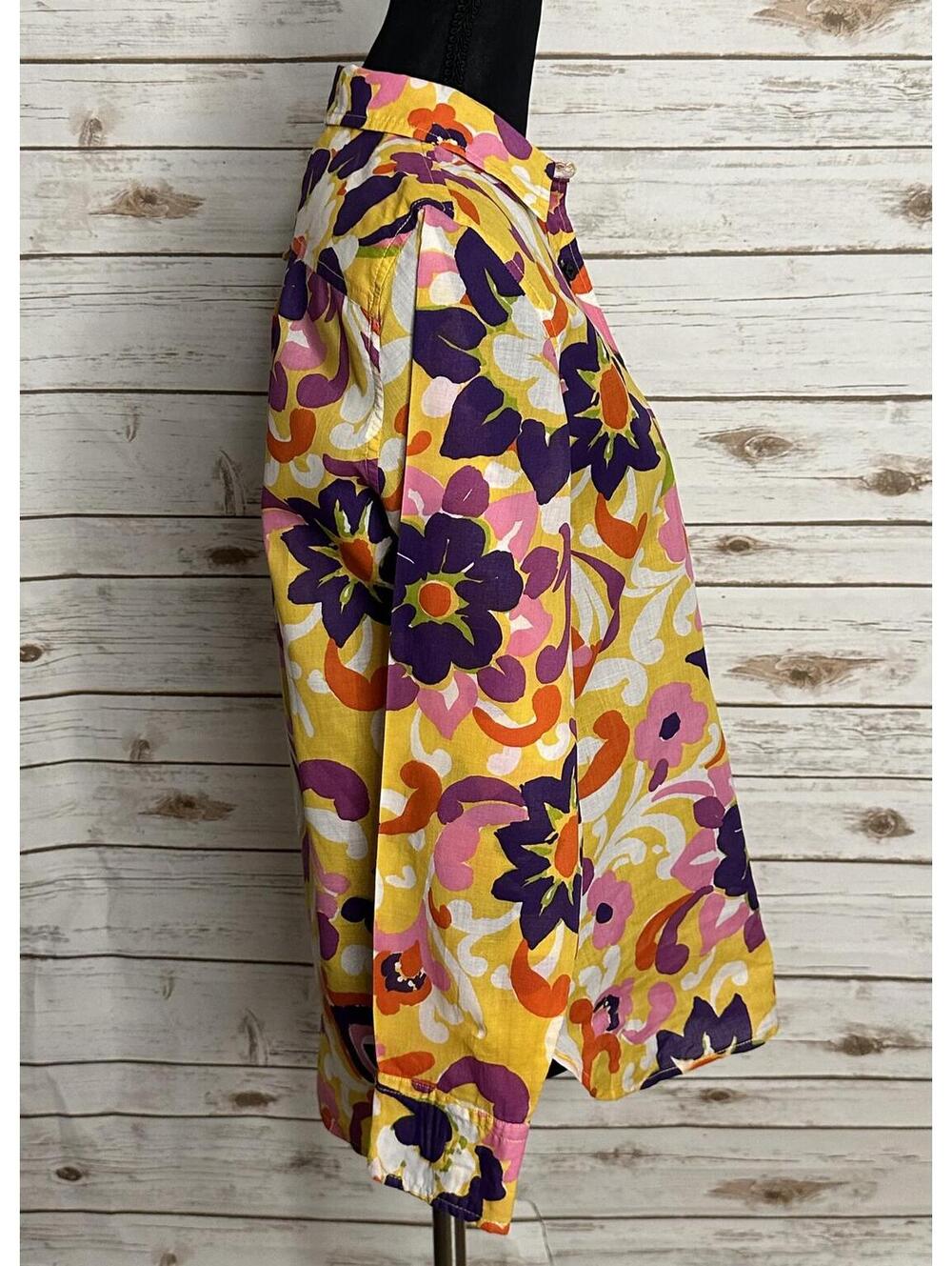 J.Crew Collection multicolored floral popover shirt Size 2 cotton mod dopemine - Picture 4 of 7